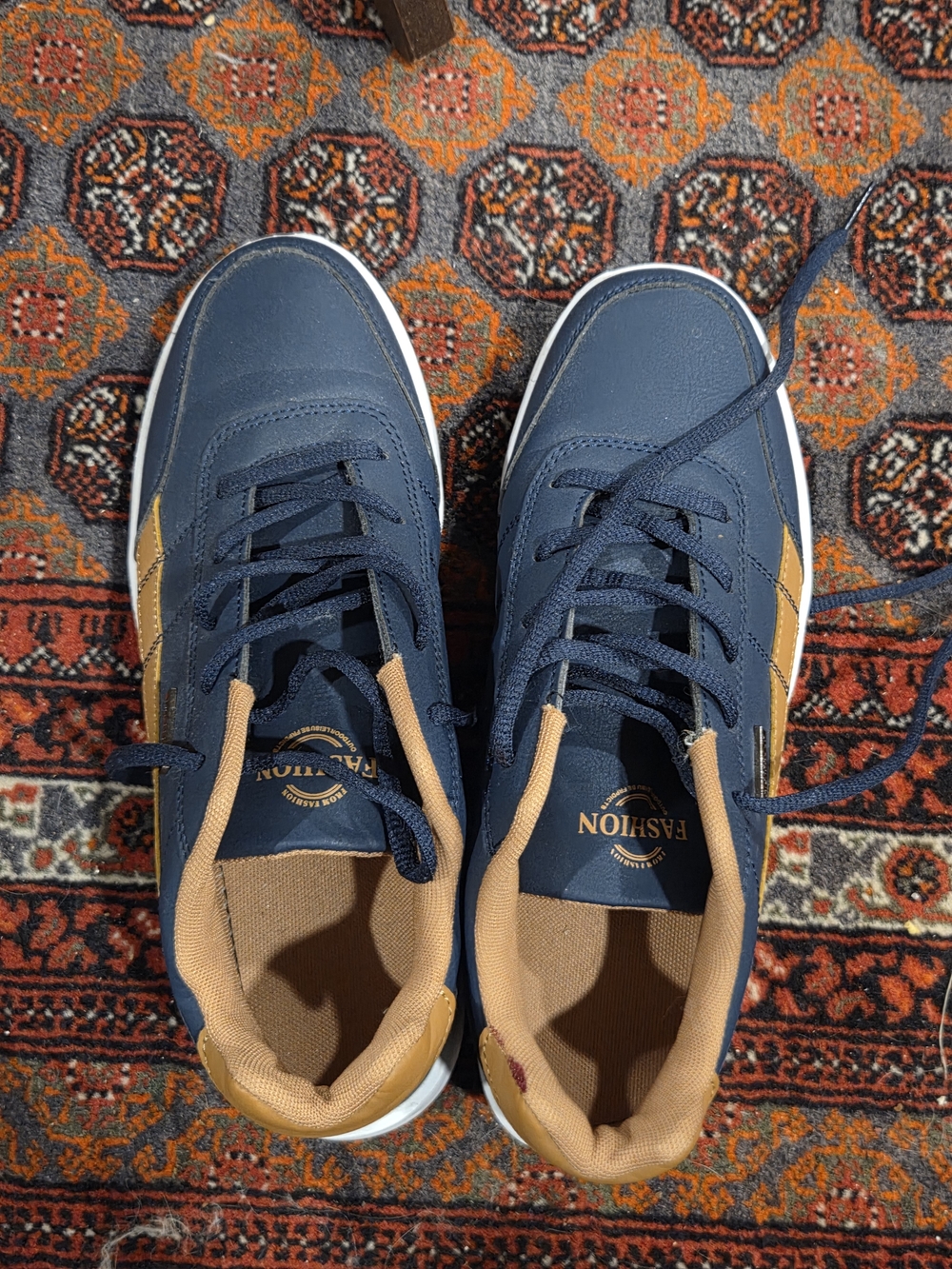 Men's Navy and Tan Casual Sneakers